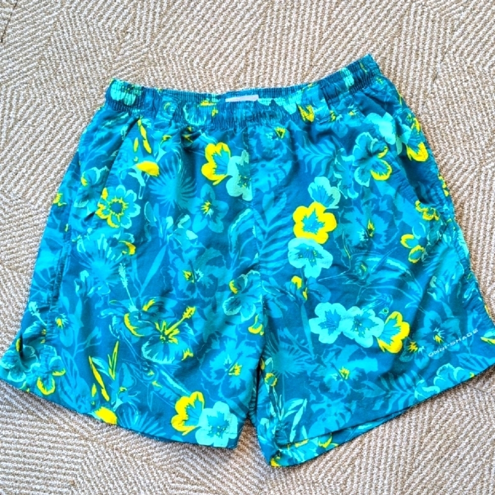 Columbia Men's Omnishade Lined Drawstring Swim Trunks Quick Dry Floral M